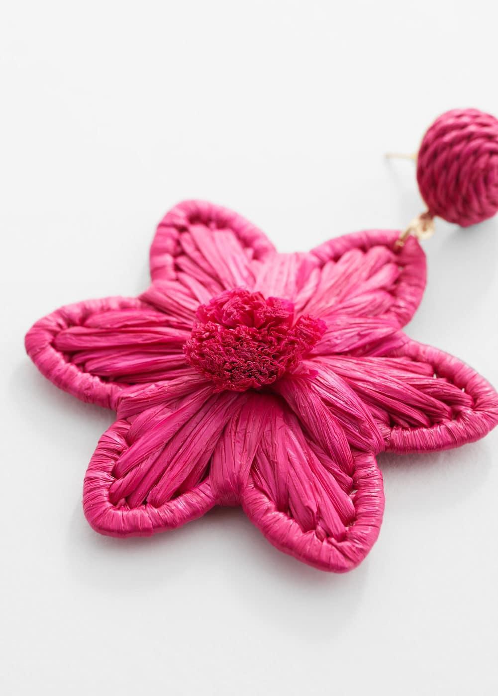 MANGO - Flowers raffia earrings - One size - Women Product Image