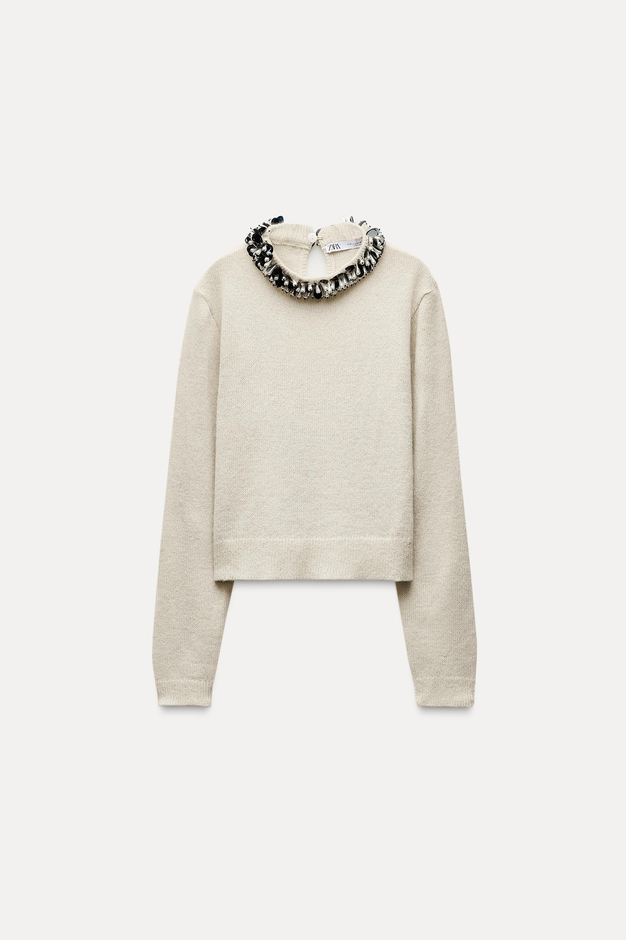 BEADED COLLAR KNIT SWEATER Product Image