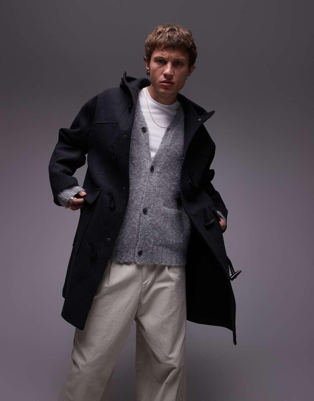 Topman duffle coat in charcoal Product Image