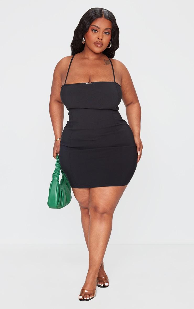 Plus Black Strappy Metal Trim Detail Bodycon Dress Product Image