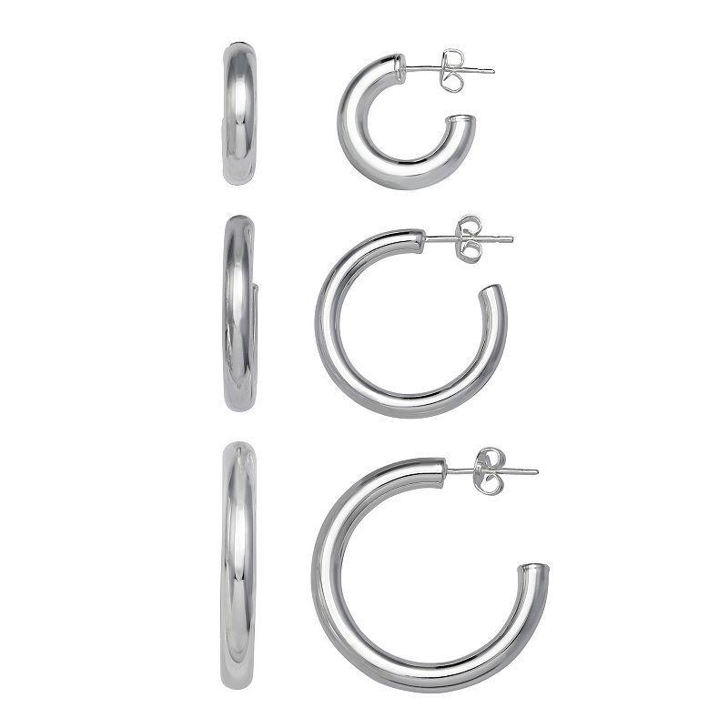 Aurielle 3-Pair Polished Hollow C-Hoop Earring Set, Womens, Silver Tone Product Image