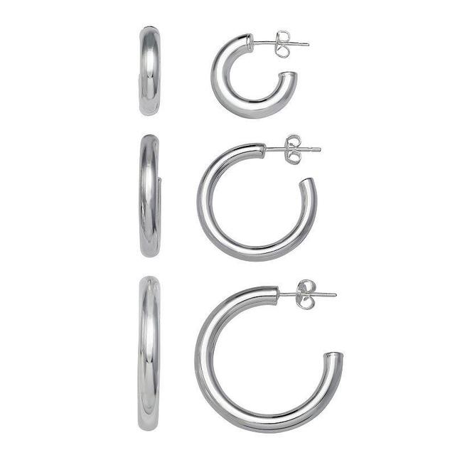 Aurielle 3-Pair Polished Hollow C-Hoop Earring Set, Womens, Grey Product Image