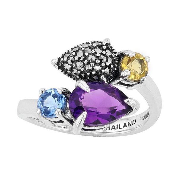 Lavish by TJM Sterling Silver Amethyst & Simulated Blue Quartz & Simulated Citrine with Marcasite 2-stone Ring, Womens Multicolor Product Image