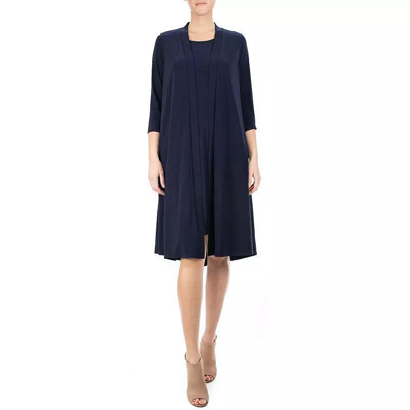 Womens Nina Leonard Godet Duster & High-Low Hem Dress Set Blue Product Image