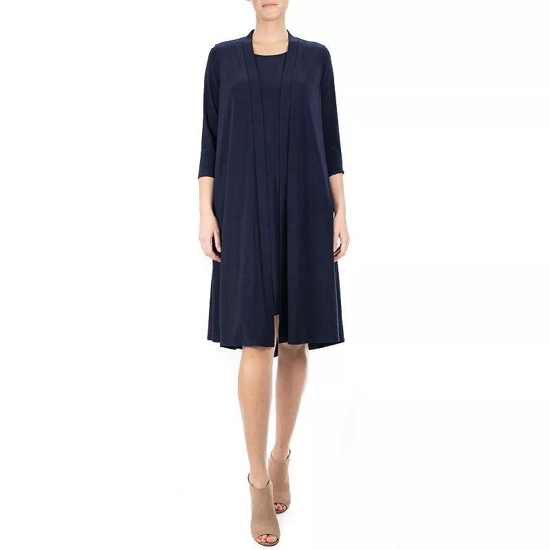 Womens Nina Leonard Godet Duster & High-Low Hem Dress Set Blue Product Image