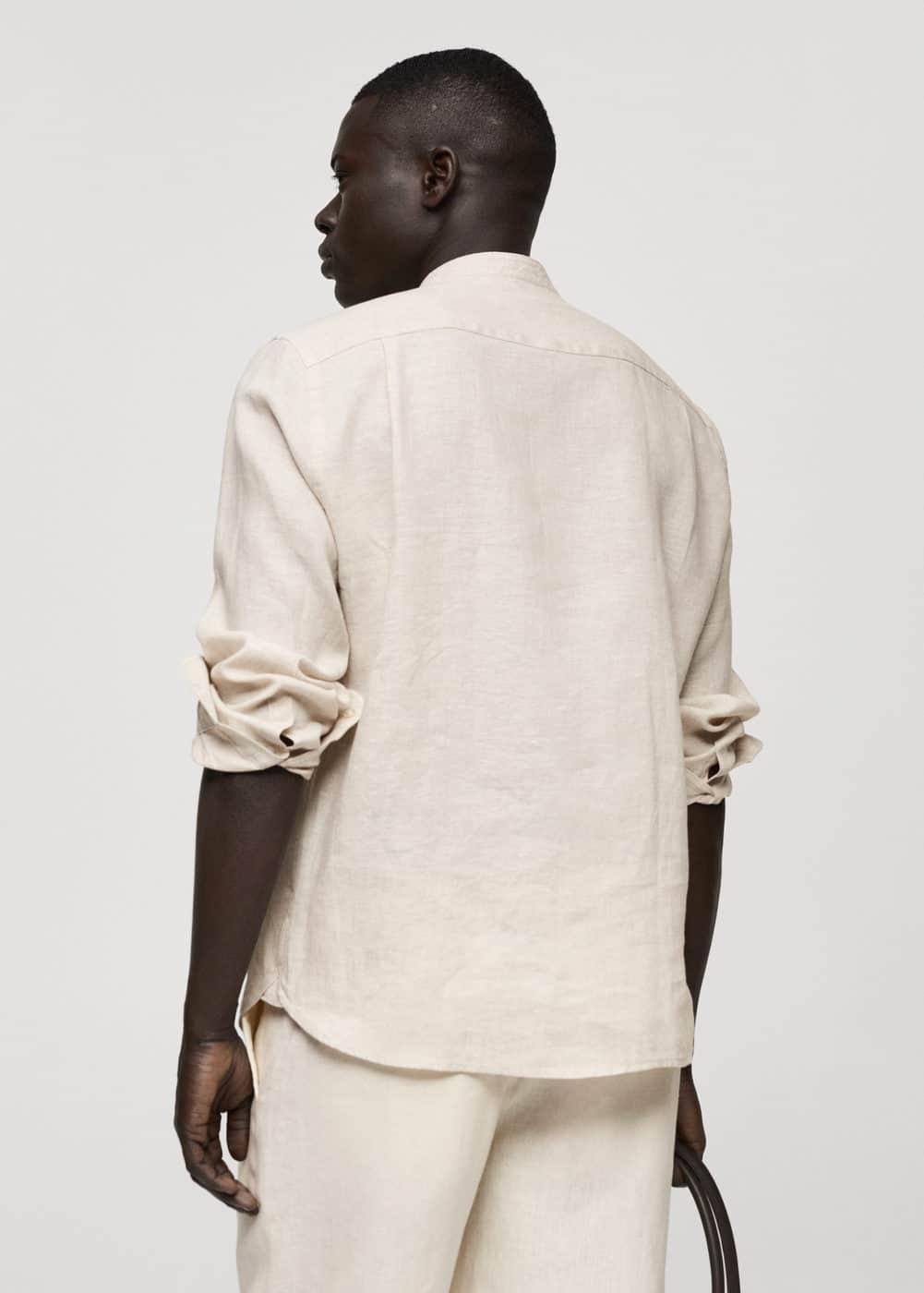 Mango Mens Linen Mao Collar Shirt Product Image