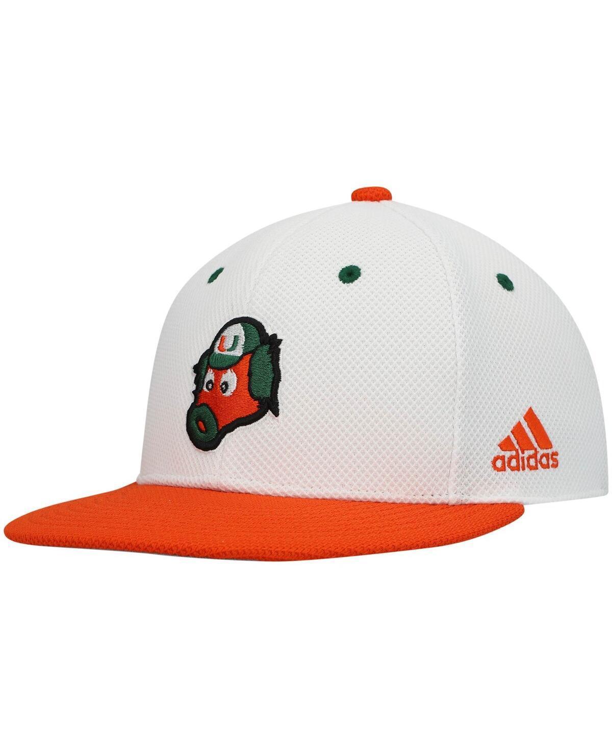 Mens adidas White and Orange Miami Hurricanes Miami Maniac On-Field Baseball Fitted Hat - White Product Image