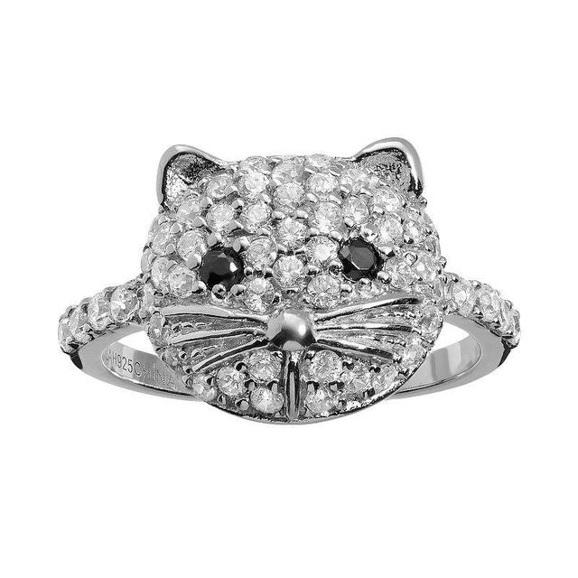 Sophie Miller Cubic Zirconia Sterling Silver Cat Ring, Womens Black Product Image