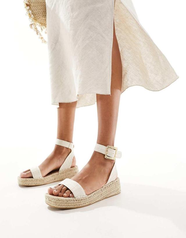 South Beach linen look two part espadrille sandals in cream  Product Image