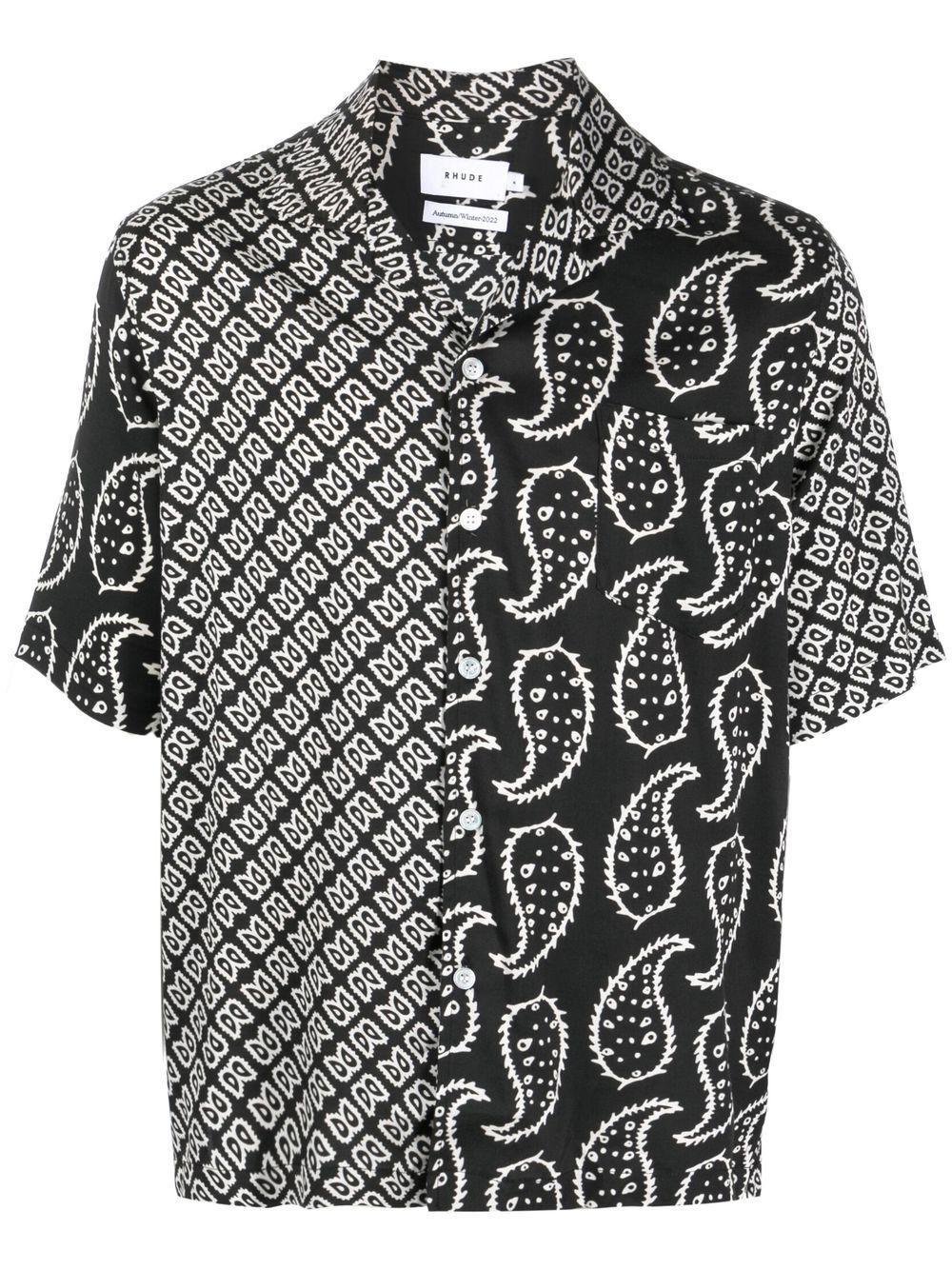 Bandana Print Short Sleeve Button-up Camp Shirt In Black Product Image