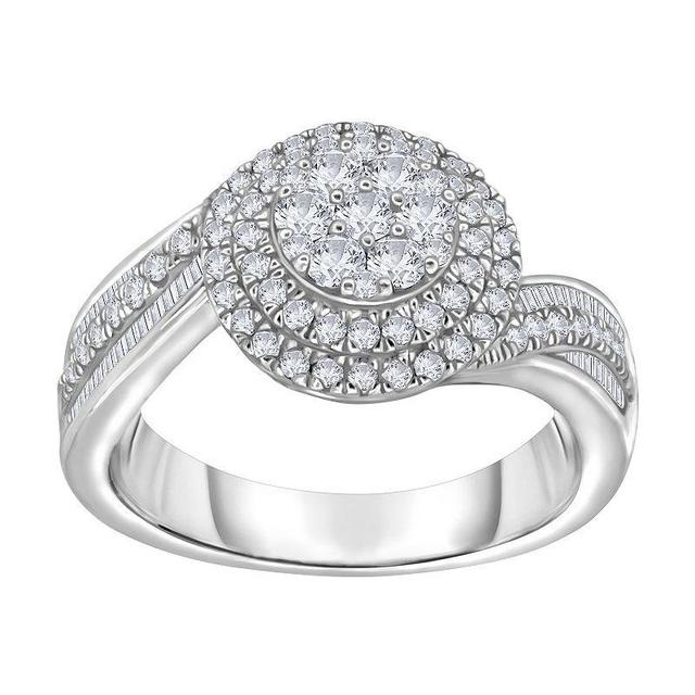 14k White Gold 3/4 Carat T.W. Diamond Cluster Bypass Engagement Ring, Womens Product Image