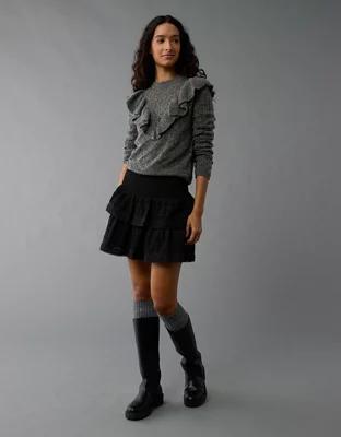 AE Wispy-Knit High Neck Ruffle Sweater Product Image