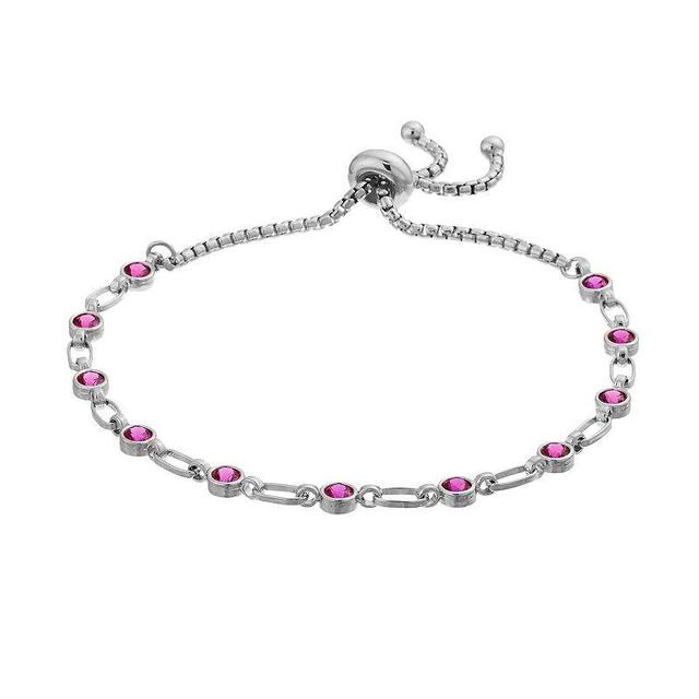 Kristen Kesho Sterling Silver Lab-Created Ruby Tennis Adjustable Bolo Bracelet, Womens Product Image