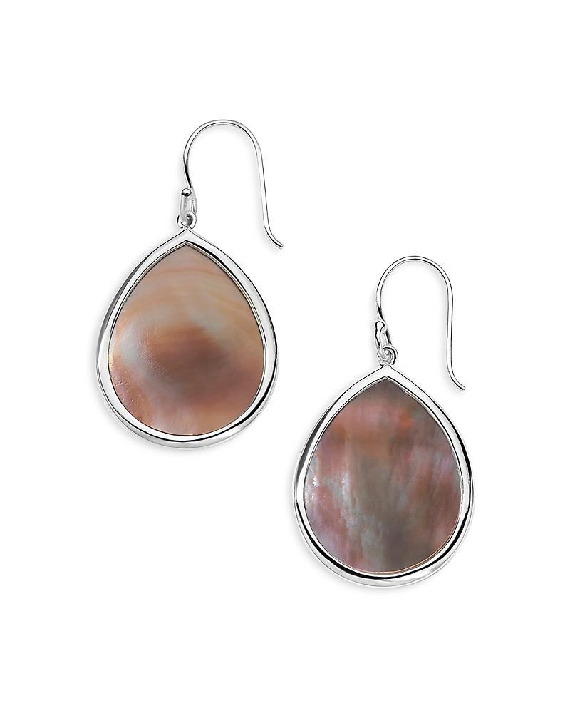 Womens Polished Rock Candy Sterling Silver & Brown Shell Small Teardrop Earrings Product Image