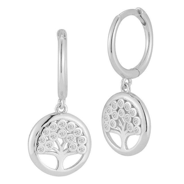 Sunkissed Sterling Cubic Zirconia Tree Charm Huggie Hoop Earrings, Womens, Silver Product Image