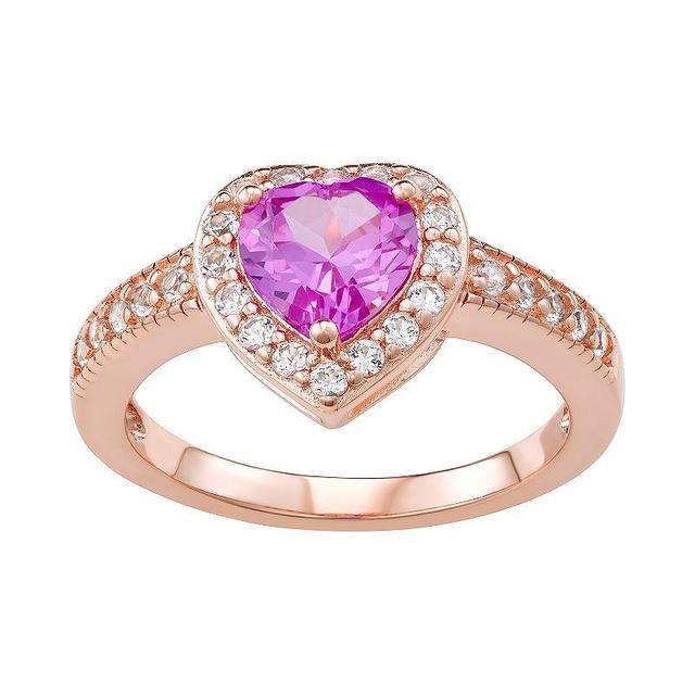 14k Rose Gold Over Silver Lab-Created Pink & White Sapphire Heart Ring, Womens Pink Tone Product Image