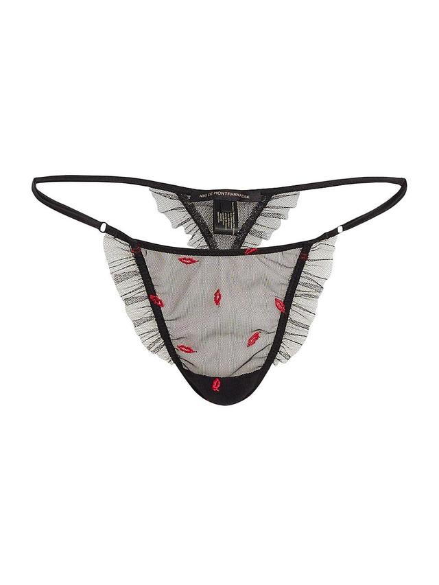 Womens Bisou Embroidered Mesh G-String Thong Product Image