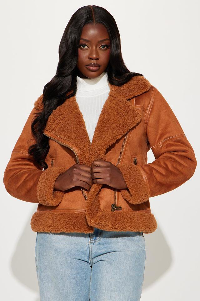 Mielle Faux Suede Aviator Jacket - Camel Product Image