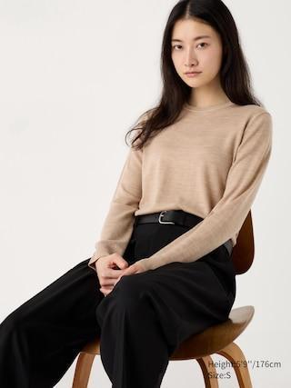 Womens Merino Crew Neck Sweater Beige 2XS UNIQLO US Product Image