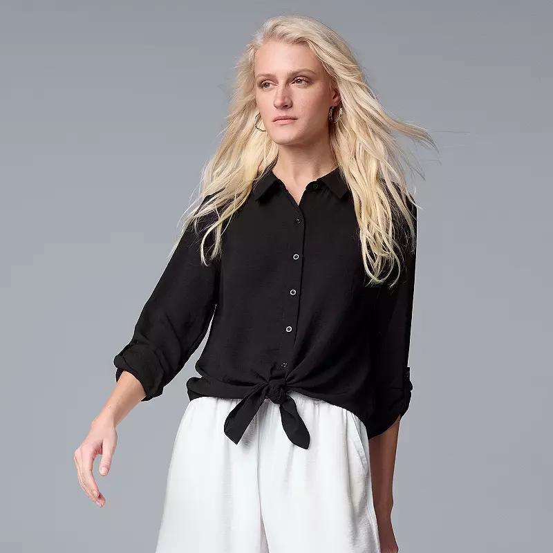 Womens Simply Vera Vera Wang Knot-Front Roll-Tab Shirt Product Image