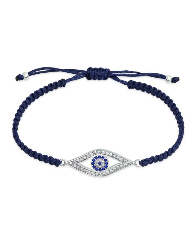 Bling Jewelry Turkish Blue Evil Eye Black Braided Cord Bracelet For Women Cz Cubic Zirconia Accent .925 Sterling Silver Adjustable Product Image