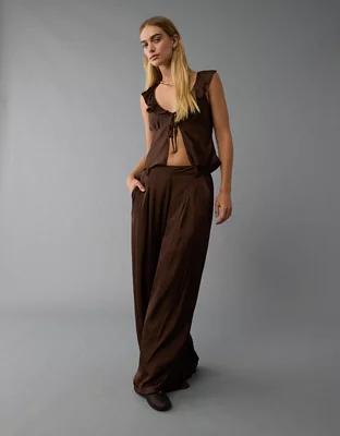 AE High-Waisted Baggy Wide-Leg Satin Look Trouser Product Image