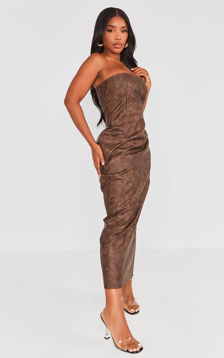 Shape Brown Washed Effect Faux Leather Maxi Dress Product Image