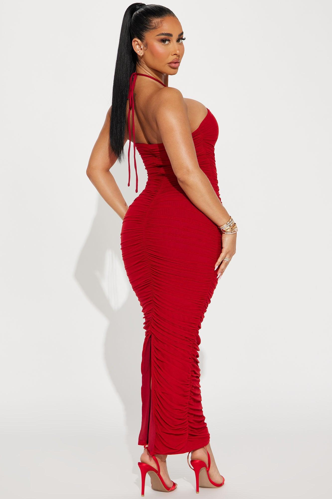 Liz Ruched Maxi Dress - Red Product Image