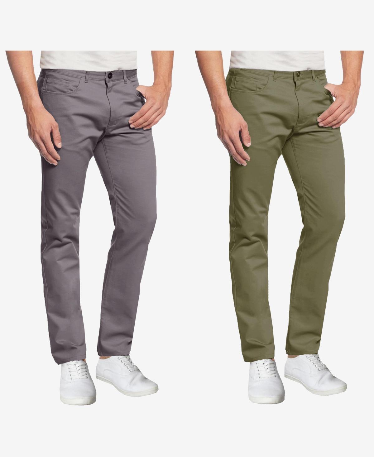 Galaxy By Harvic Mens 5-Pocket Ultra-Stretch Skinny Fit Chino Pants, Pack of 2 - Olive Product Image