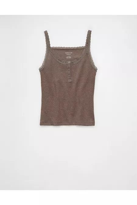 AE Main Squeeze Lace Trim Henley Cami Womens Product Image