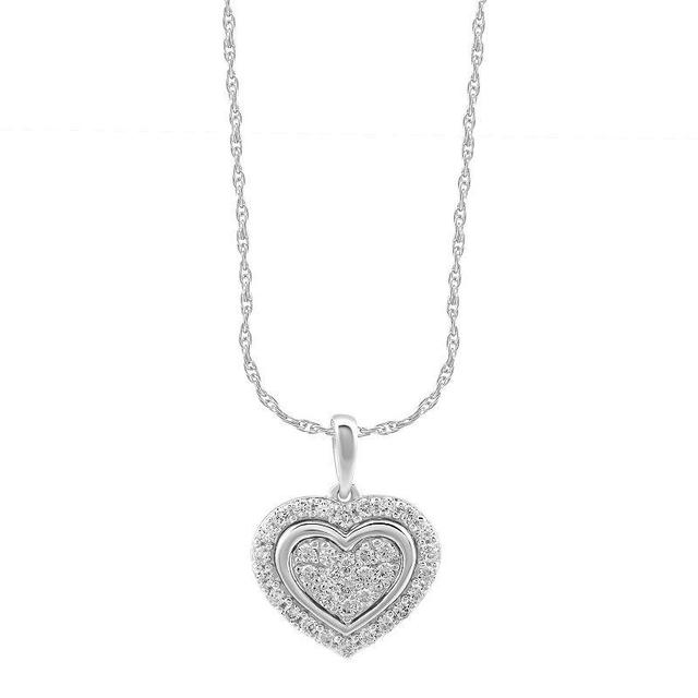 Arctic Clear 14k White Gold 1/3 Carat T.W. Round Cut Lab-Grown Diamond Heart Pendant Necklace, Womens Product Image