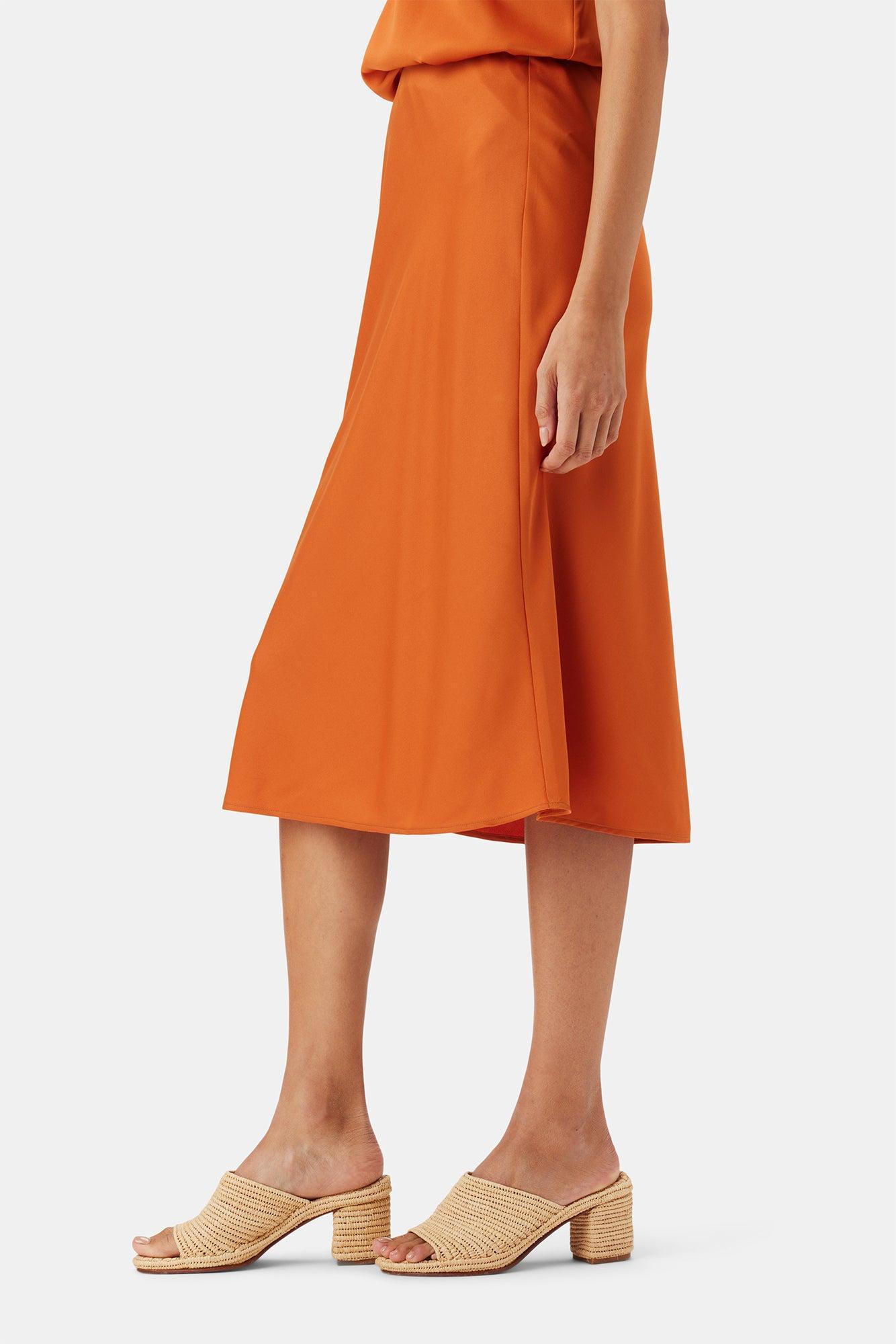 Eve Stretch Silk Skirt - Sunset Orange Product Image