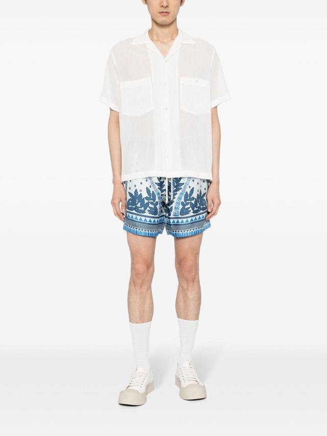 Graphic-print Silk Shorts In Blue Product Image