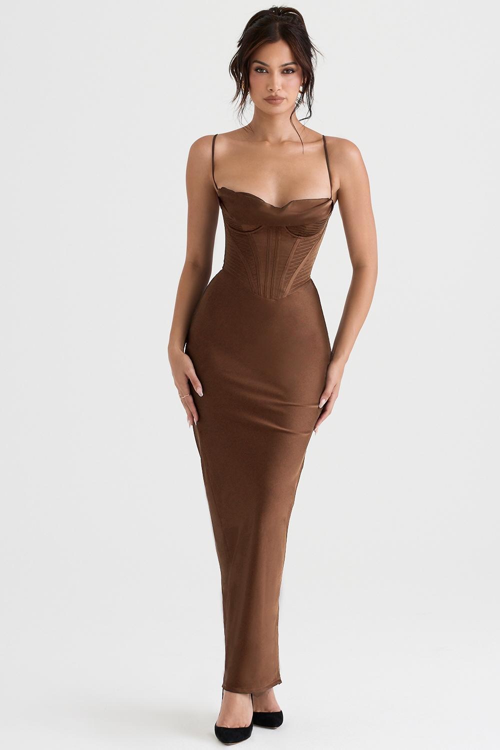 Charmaine Chocolate Corset Maxi Dress Product Image