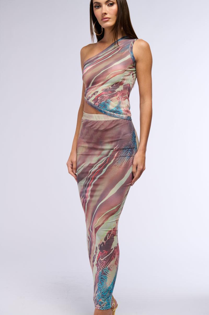 THEA PRINTED MESH ONE SHOULDER TOP Product Image