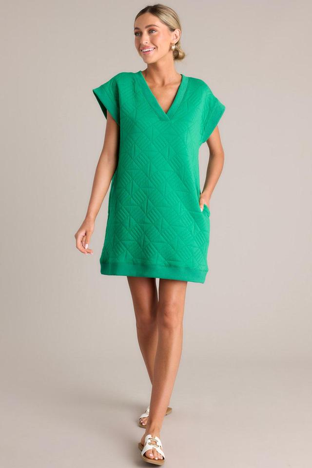 Serene Shades Kelly Green Cap Sleeve Quilted Mini Dress Product Image