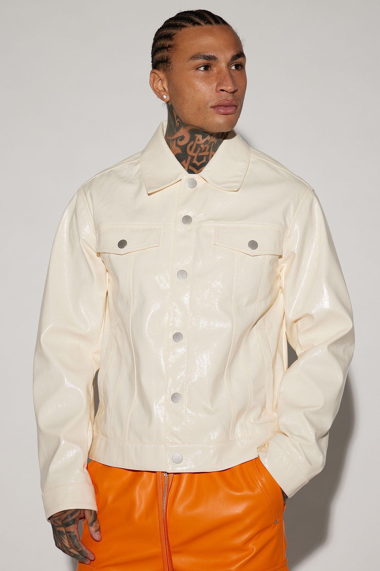 Da Baddie Faux Leather Trucker Jacket - Cream Product Image