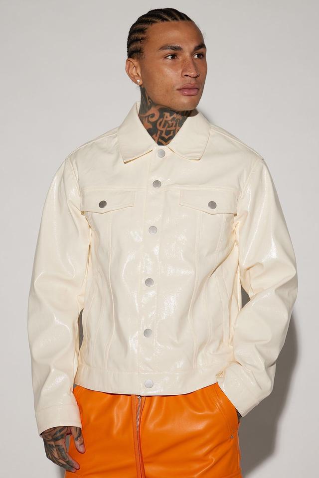 Da Baddie Faux Leather Trucker Jacket - Cream Product Image