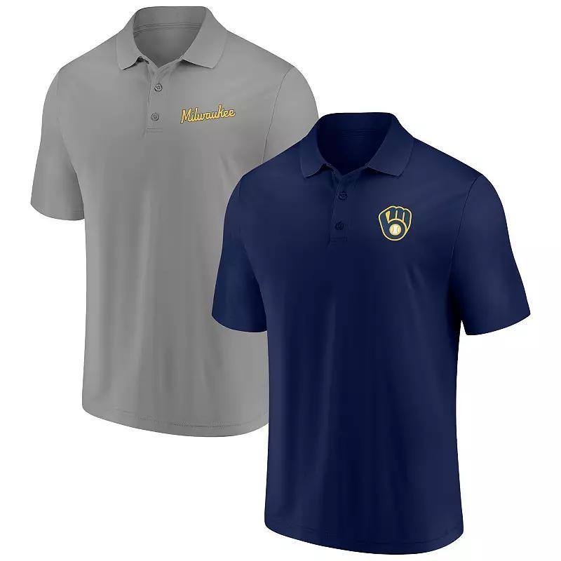 Mens Fanatics Branded /Gray Milwaukee Brewers Dueling Logos Polo Combo Set Blue Product Image