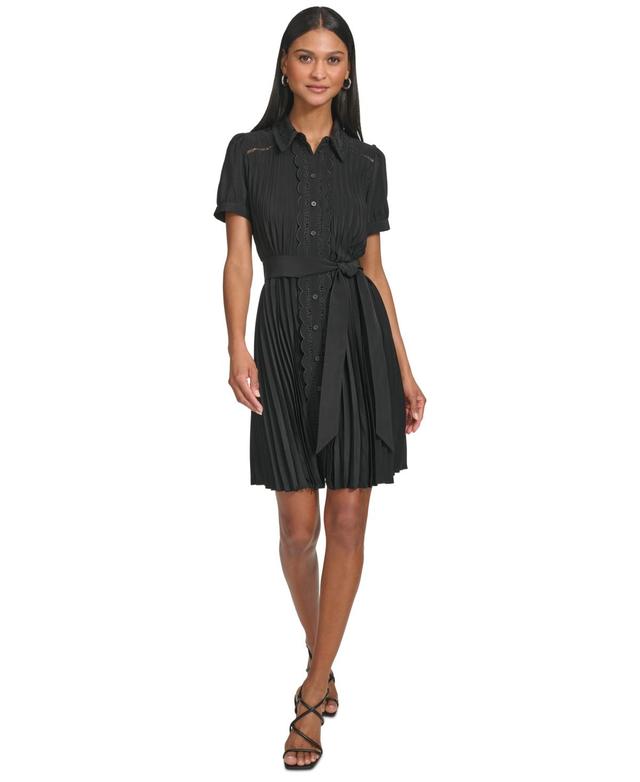 Women's Pleated Lace-Trim Mini Dress Product Image