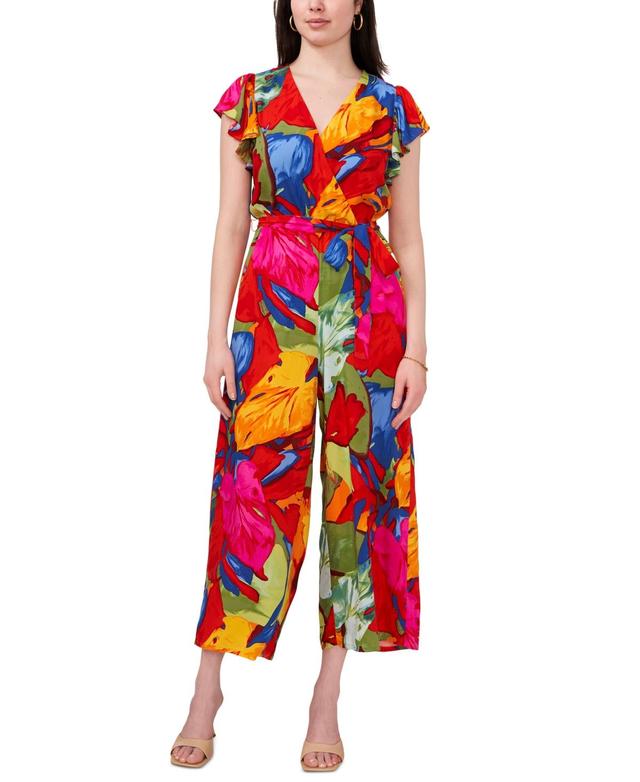 Women's Printed Tie-Waist Flutter-Sleeve V-Neck Jumpsuit Product Image