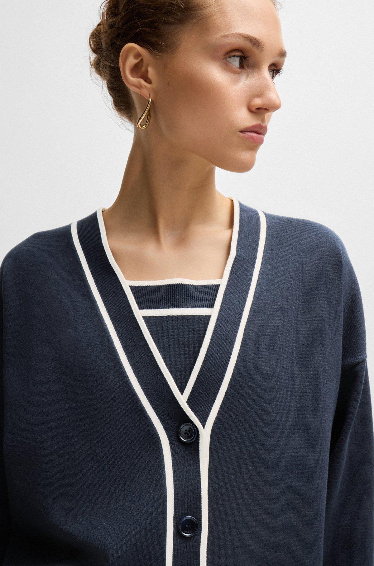 V-neck cardigan in stretch fabric with button closure Product Image