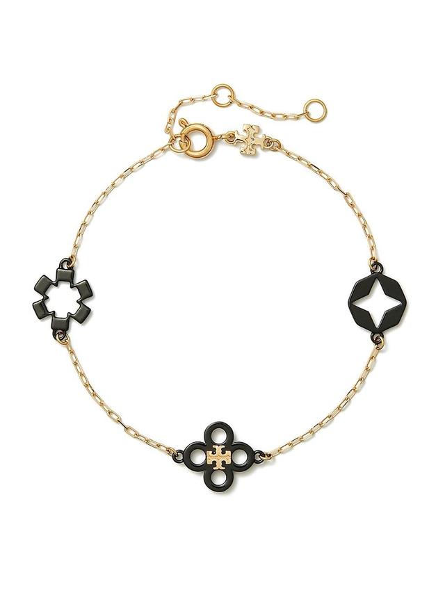 Womens Kira 18K-Gold-Plated & Enamel Clover Station Bracelet Product Image