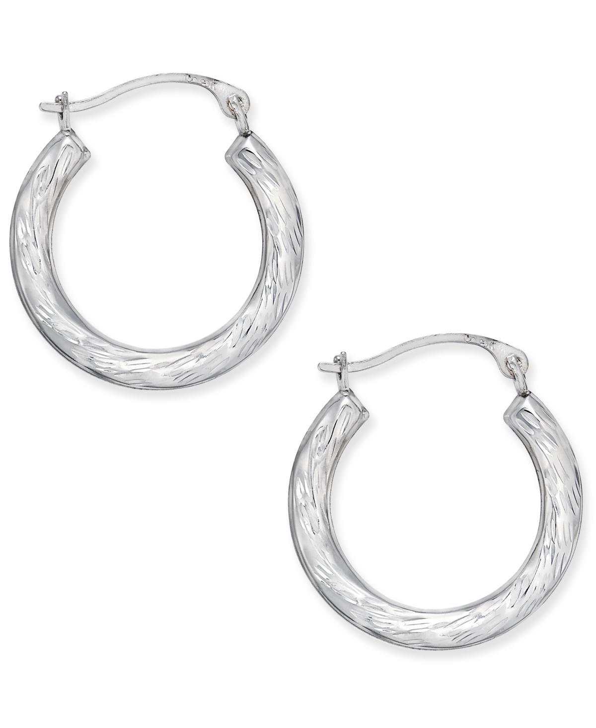 Patterned Hoop Earrings in 10k White Gold Product Image