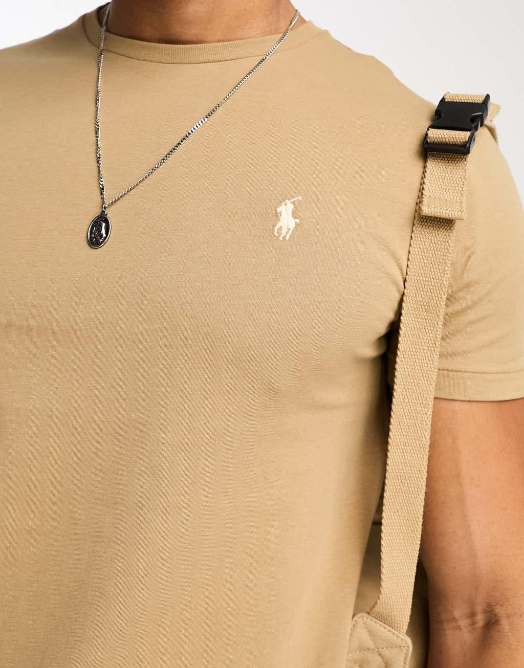 Polo Ralph Lauren icon logo t-shirt custom fit in tan Product Image