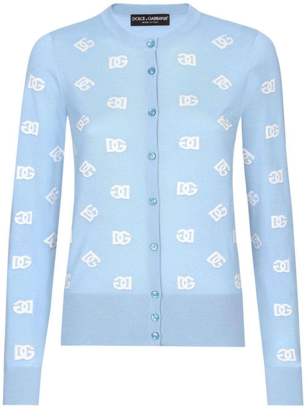 DOLCE & GABBANA Viscose Cardigan With Jacquard Dg Logo In Blue Product Image