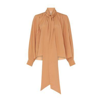 Ruffled Silk Blouse In Brown Product Image