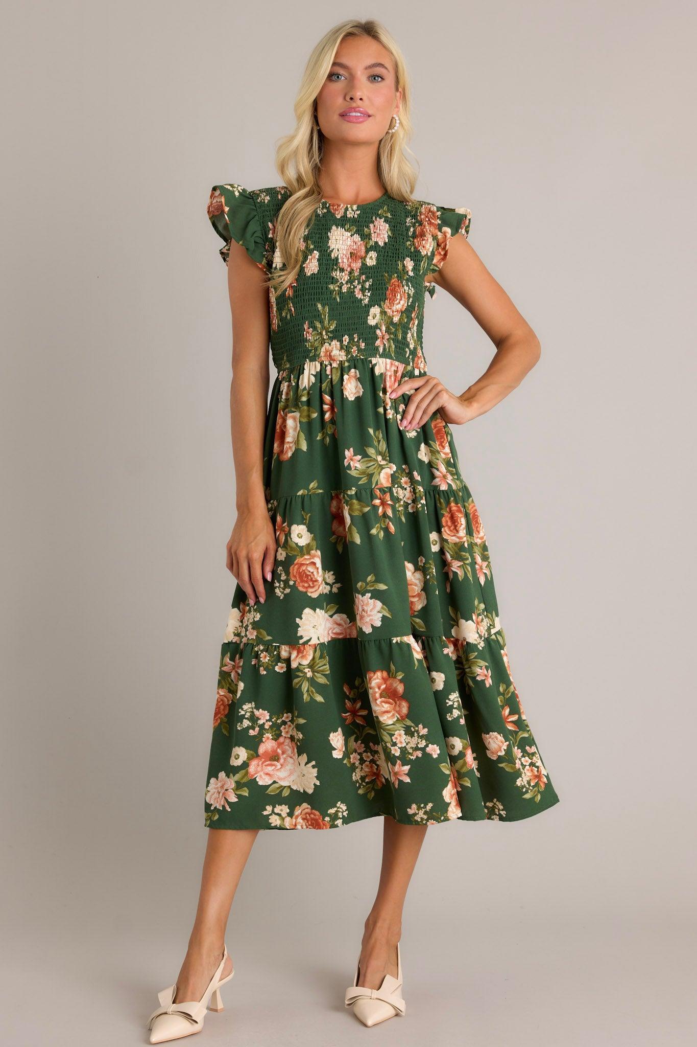 Desert Dawn Green Floral Midi Dress Product Image