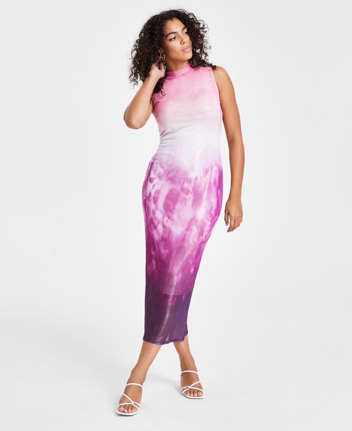 Bar Iii Womens Ombre Foil Mesh Mock Neck Midi Dress, Created for Macys Product Image