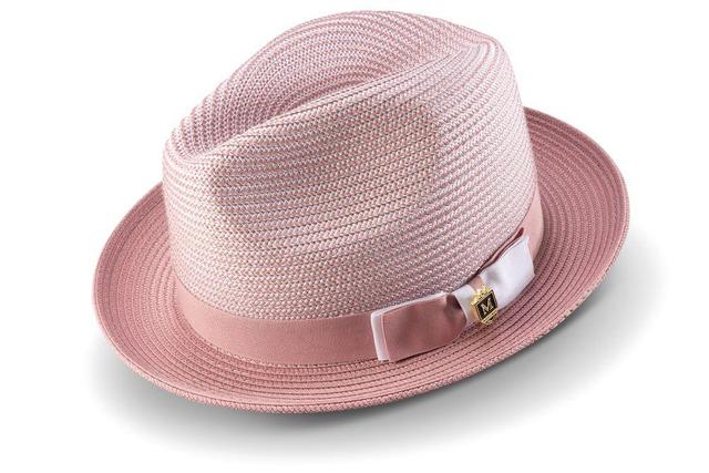 Rose Men's Two Tone Braided Pinch Fedora with Grosgrain Ribbon Product Image